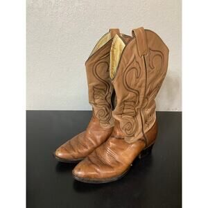 VTG Leather Western Cowgirl Zip Boots Women 9 Aztec Distressed Festival Concert